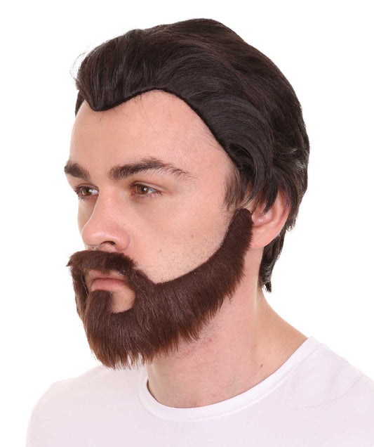 男性用「ジョナサン」ダークブラウンウィッグとフルビアード「時計じかけのおうち」H-4368 TV/映画ウィッグ プレミアム通気性キャップレスキャップ