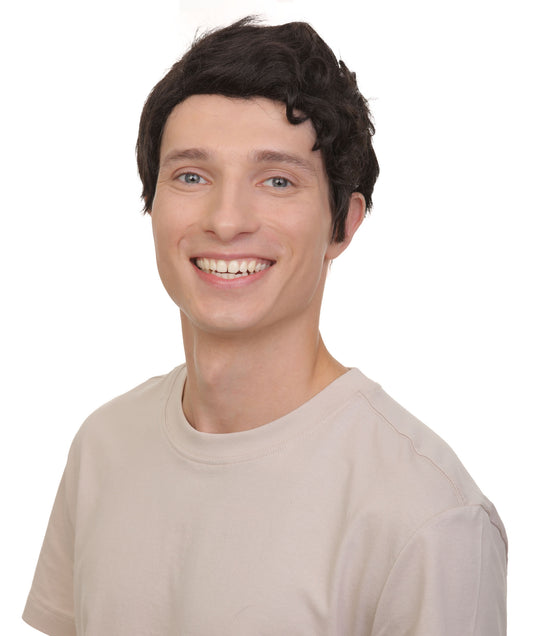 メンズ H-6091 ノーマジ ブラック カーリーウィッグ ハロウィンに最適 難燃性合成繊維