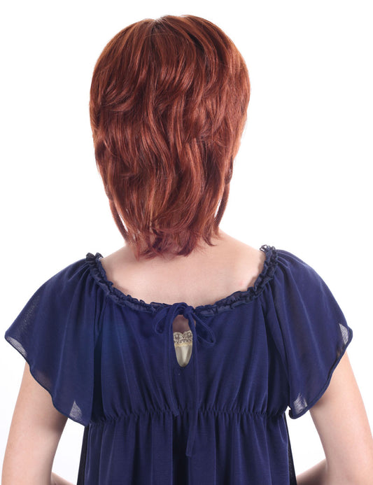 レディースファッション W-801 ショートスタイル ブリックレッドハーフウィッグ 合成繊維