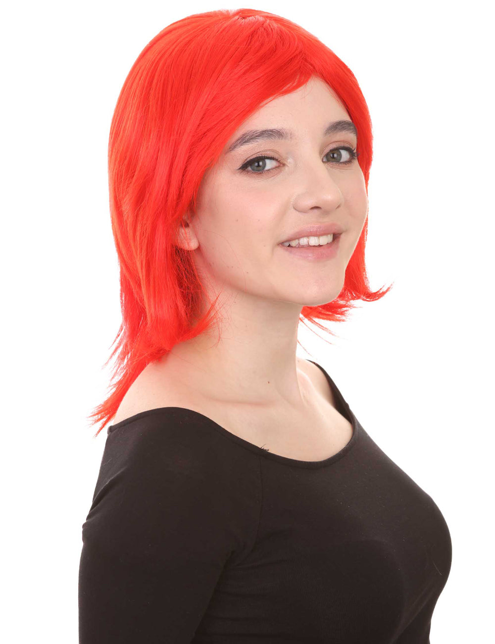 Wigs2you ハロウィン パーティー プレミアム H-1417 簡単に着用でき 快適なフィット感の女性ショート ネオンレッドウィッグ