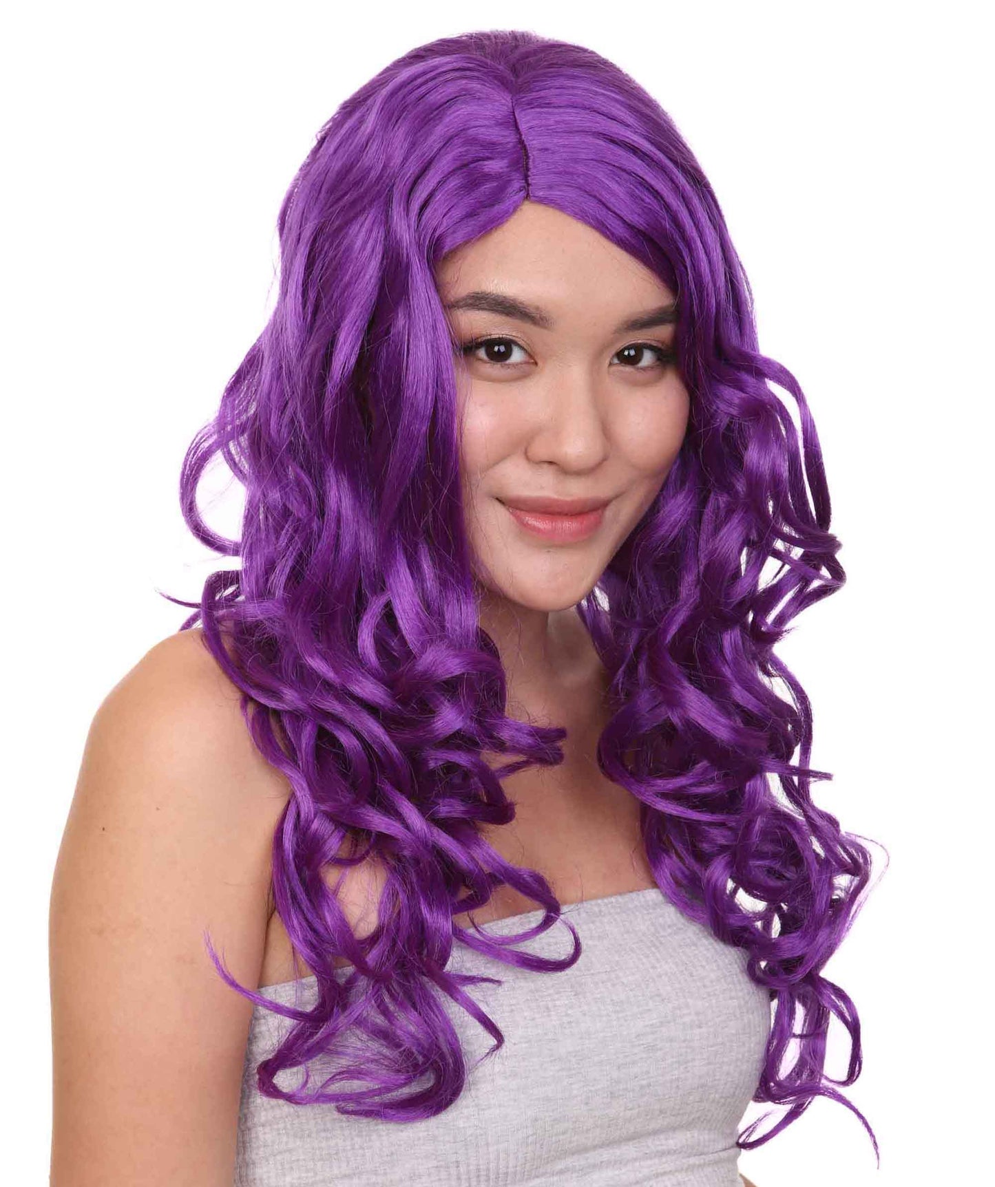 ハロウィンパーティープレミアムレディース H-2578 ロングカーリーパープルウィッグ 女性の美しさを受け入れる