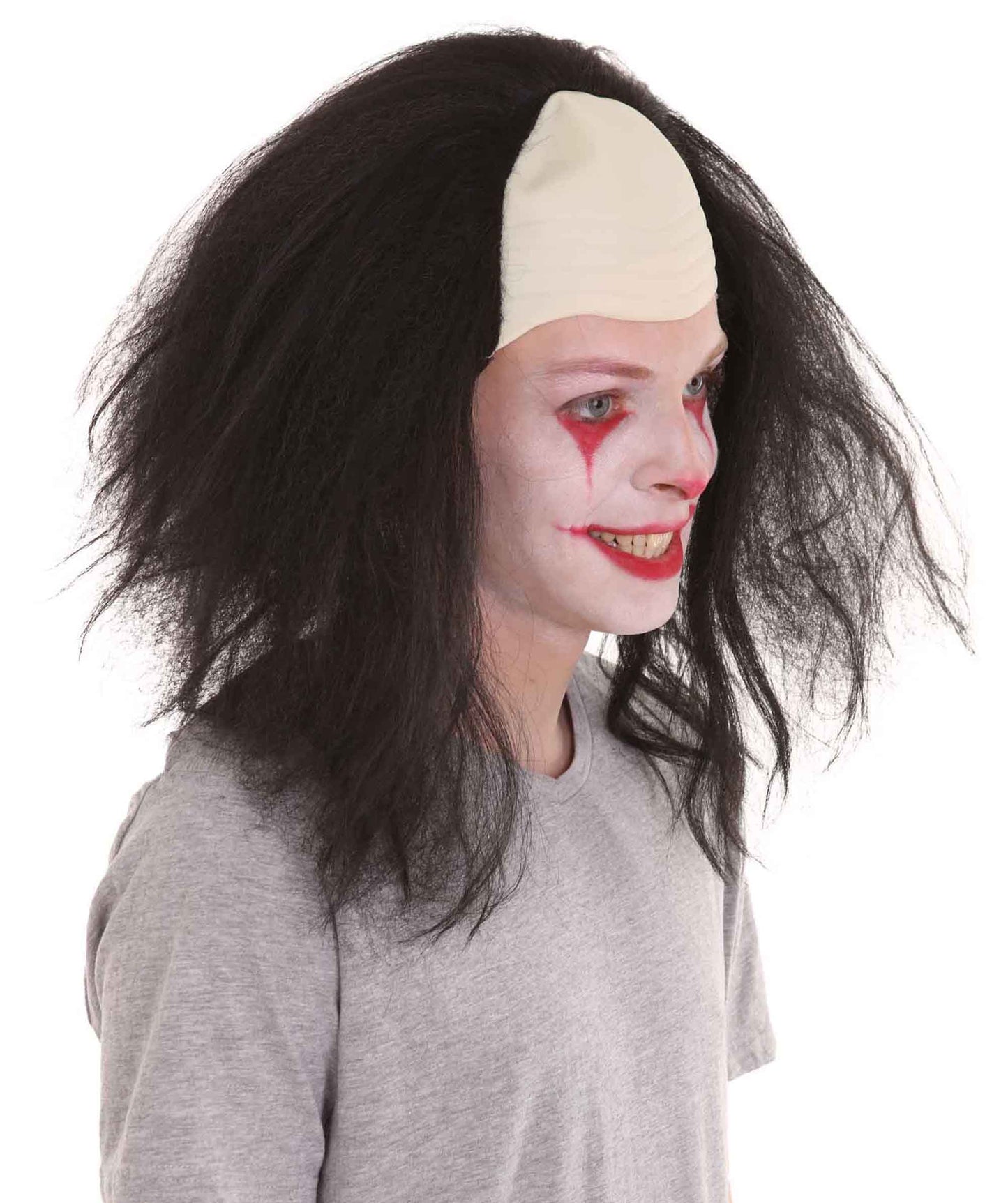 大人用ハーフボールド面白い男性用ブラックウィッグ H-4925 ハロウィンにぴったり 軽量難燃性合成ファイバー