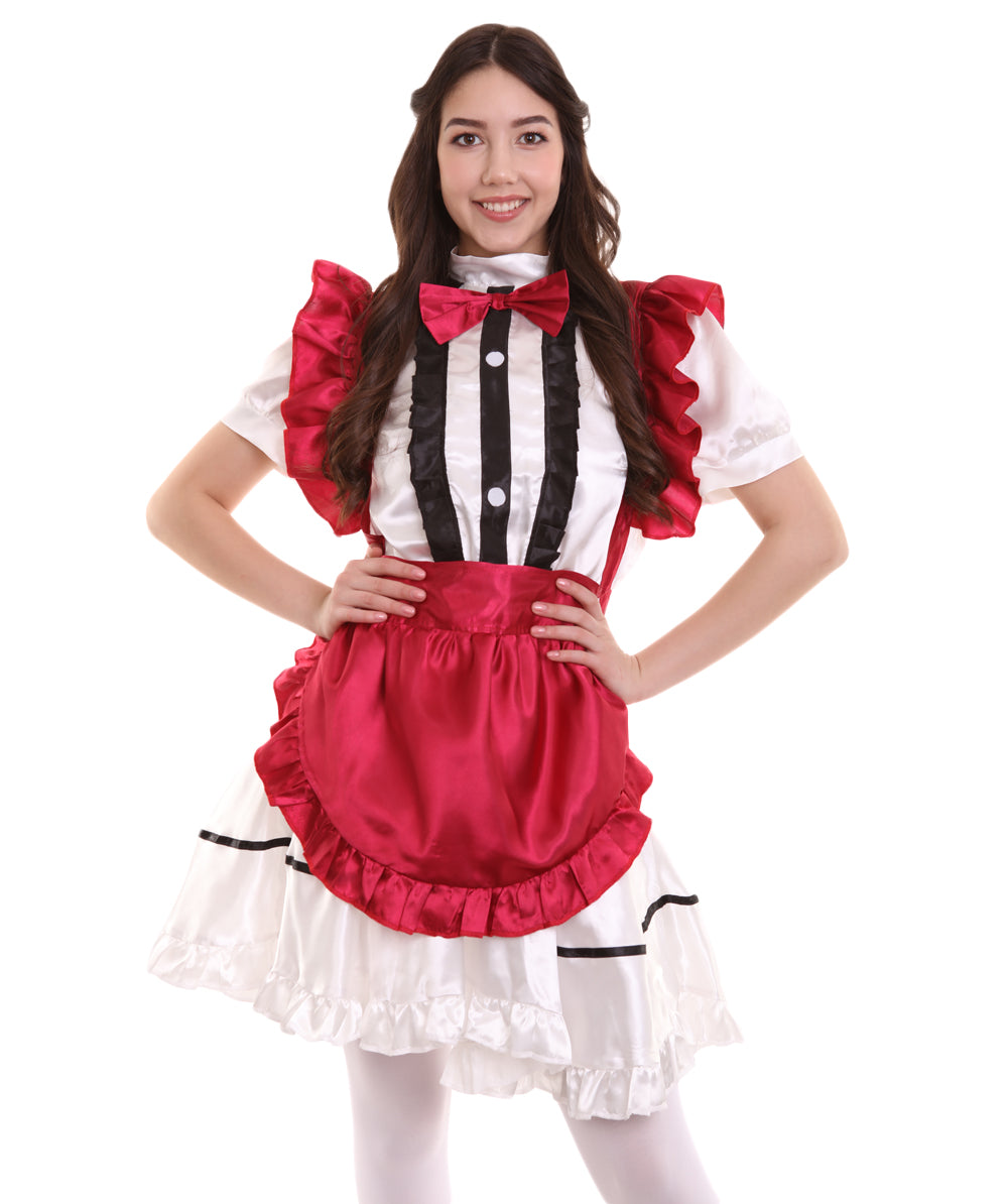 女性用 JCO-326_17 アニメ コスプレ フレンチメイド ファンシー ドレス ダークレッド コスプレ コスチューム
