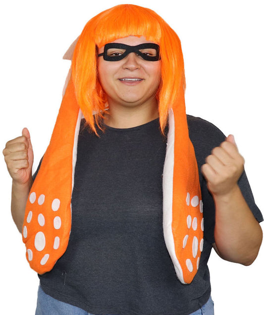 アダルトウィメンズ スプラトゥーン オレンジ インクリングガール オレンジウィッグ & 耳 マスクセット付き H-4716 ビデオゲームウィッグ プレミアム通気性の良いキャップレスキャップ