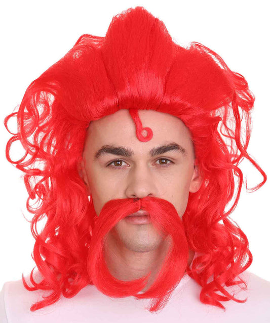 ハロウィンパーティプレミアムメンズ H-5561 トロールズ ロングレッドストレートハンドルバーヒゲウィッグ