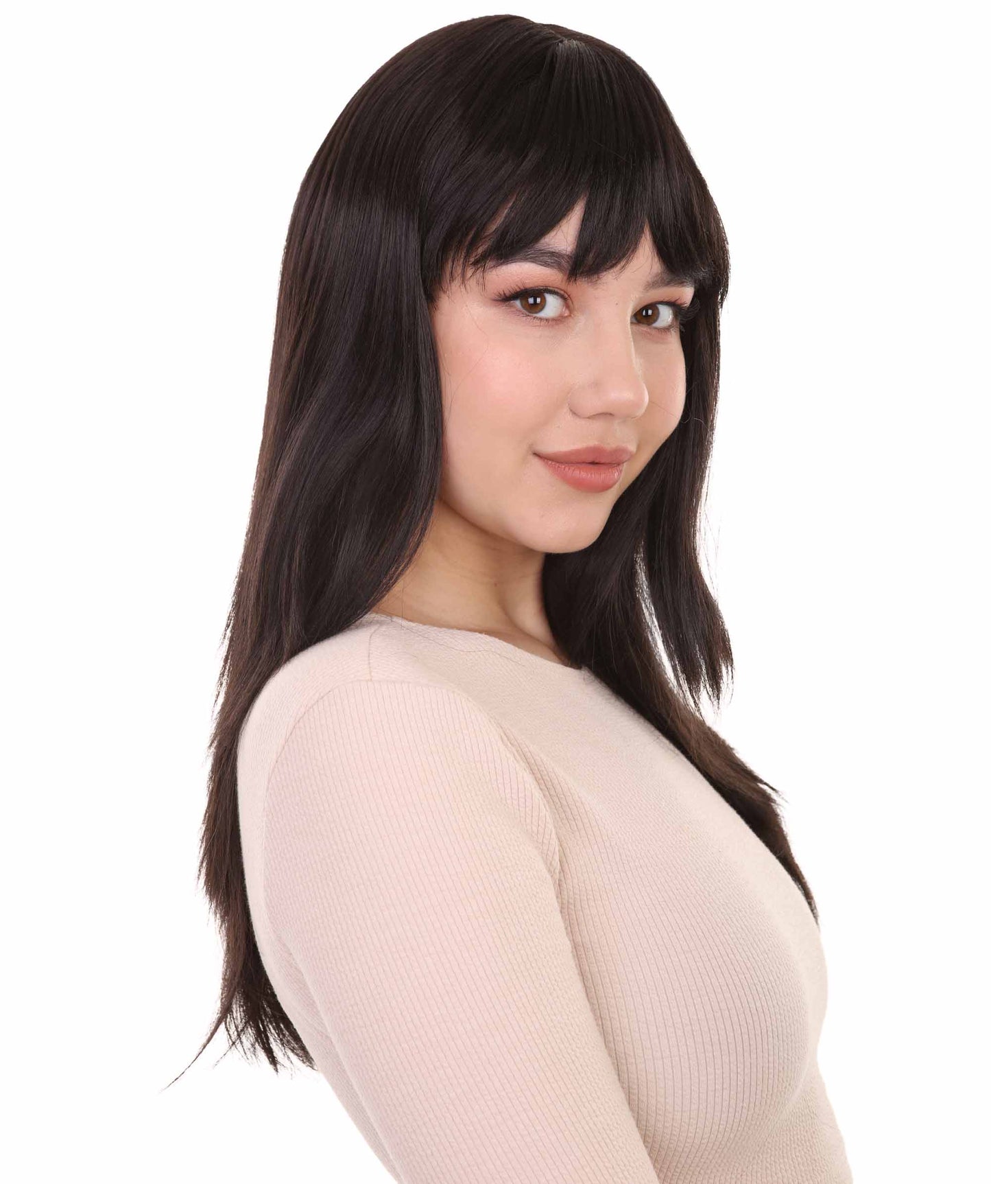 ハロウィンパーティー プレミアム 女性用 H-2845 ロング ウェーブ ブラック ウィッグ