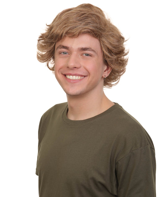 メンズ H-6075 YouTuber レスラー ブロンド ショート ウェーブのかかったカーリーウィッグ 通気性キャップレスキャップ 難燃性合成繊維