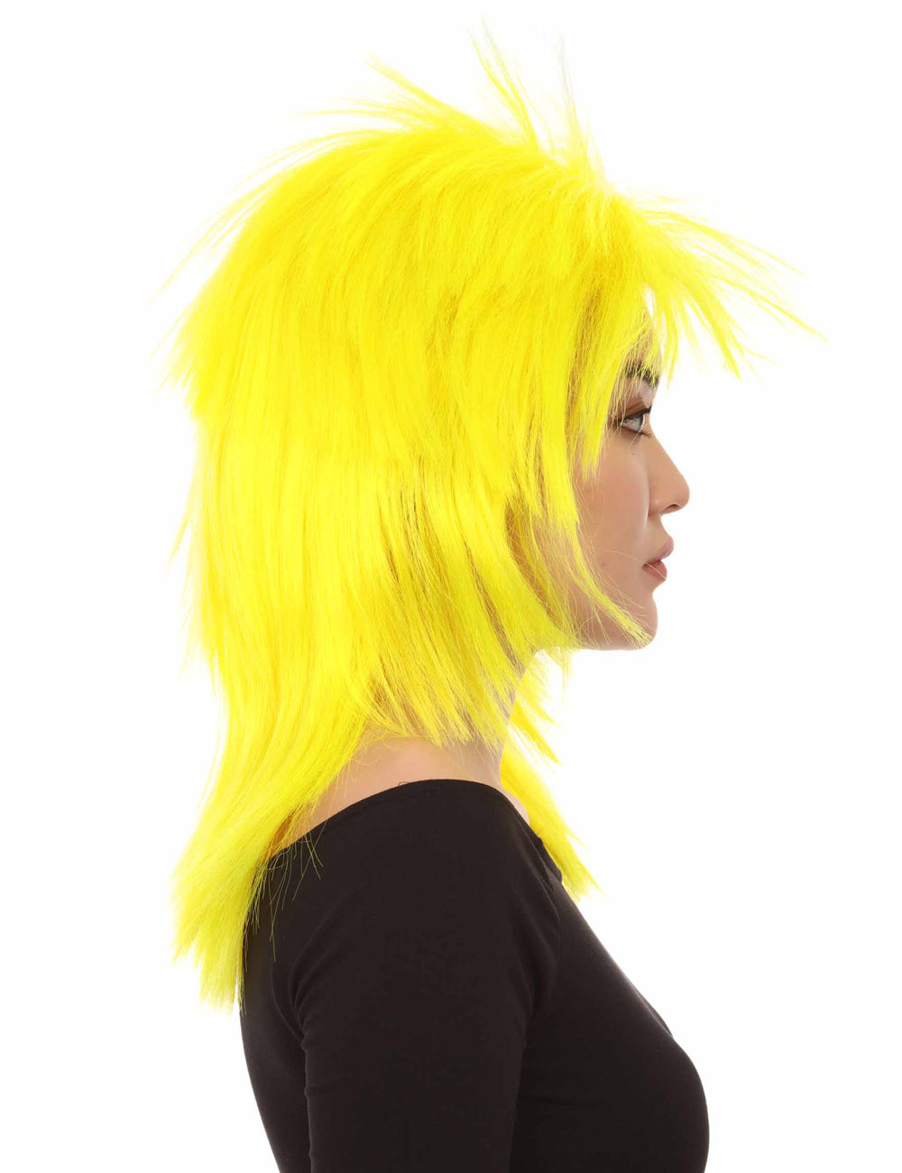 Wigs2you ハロウィン パーティー プレミアム H-1336 簡単に着用でき 快適なフィット感 80 年代女性ネオンイエロー ロッカー スタイルウィッグ