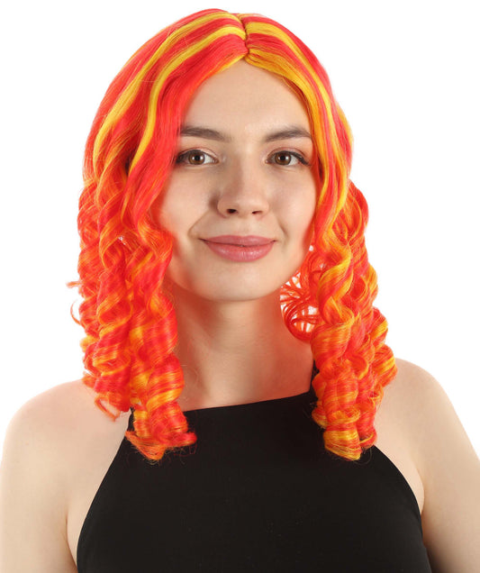 女性用14インチショルダーレングスウィーブカーリーゴルディロックスウィッグ オレンジオンブレ H-5377_30 ソフト合成繊維ヘア ハロウィンパーティーウィッグ