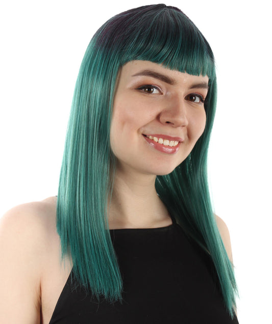 女性 18インチ シルキーな中程度のストレート長さ ディーバウィッグ アッシュグリーン H-5378_24 合成繊維の髪 バングス付き ハロウィーン パーティーウィッグ