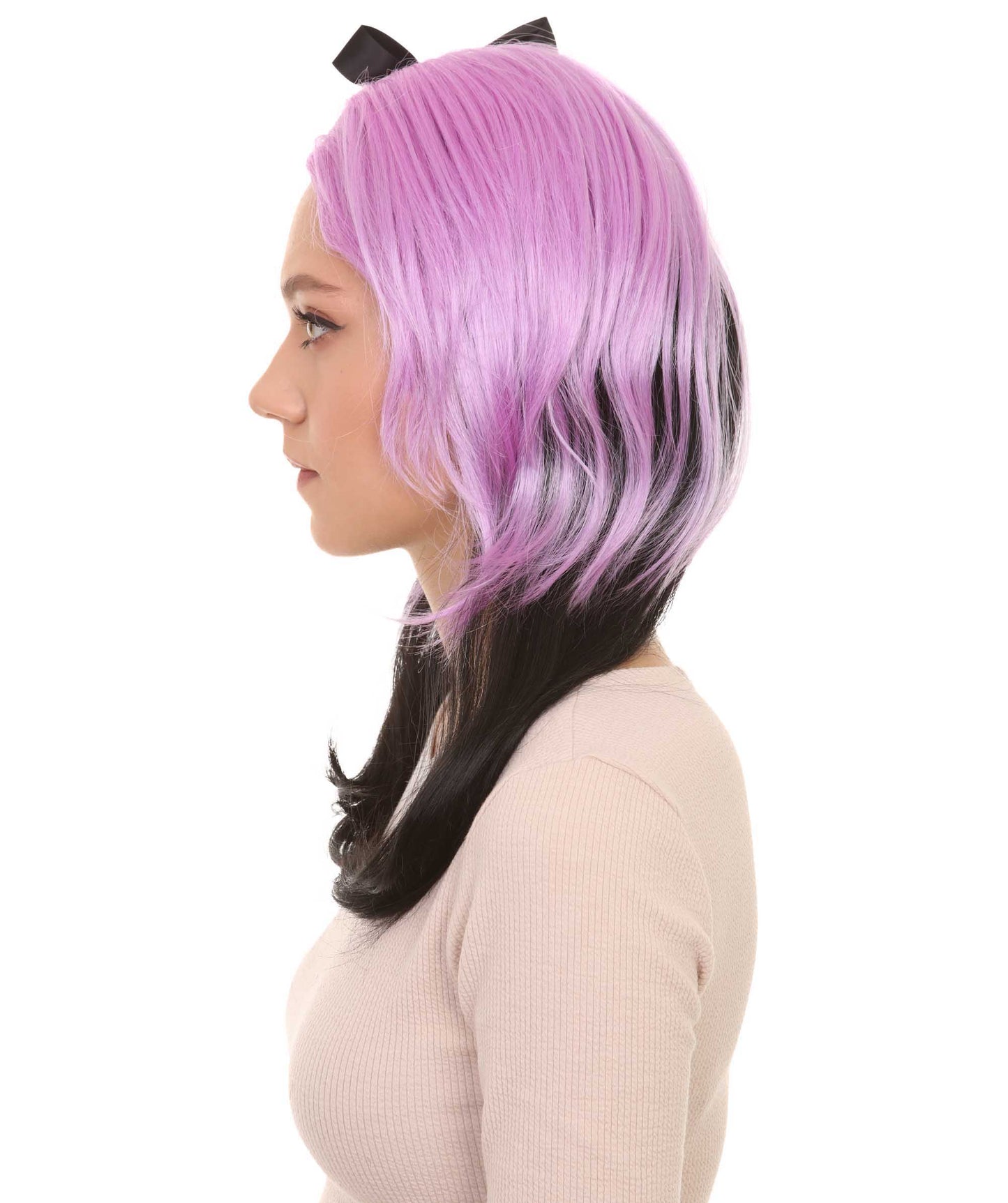 女性用 パープル ブラック チアリーダー ウィッグ H-3065 パーティー向け ファンシーコスプレ ハロウィン ウィッグ プレミアム 通気性のあるキャプレスキャップ