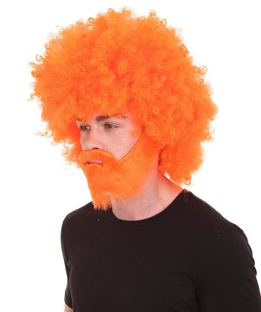 大人 男女兼用 80年代 画家風 アフロウィッグ 顎髭と口髭セット ネオンオレンジ H-5127 シンプルでクラシックなセレブコスチューム プレミアムハロウィンウィッグ