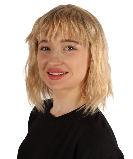 女性用ショルダーレングスバング波状コスプレウィッグ ゴールデンブロンド H-5229_28 ファンシースタイル プレミアムハロウィンパーティーウィッグコレクション