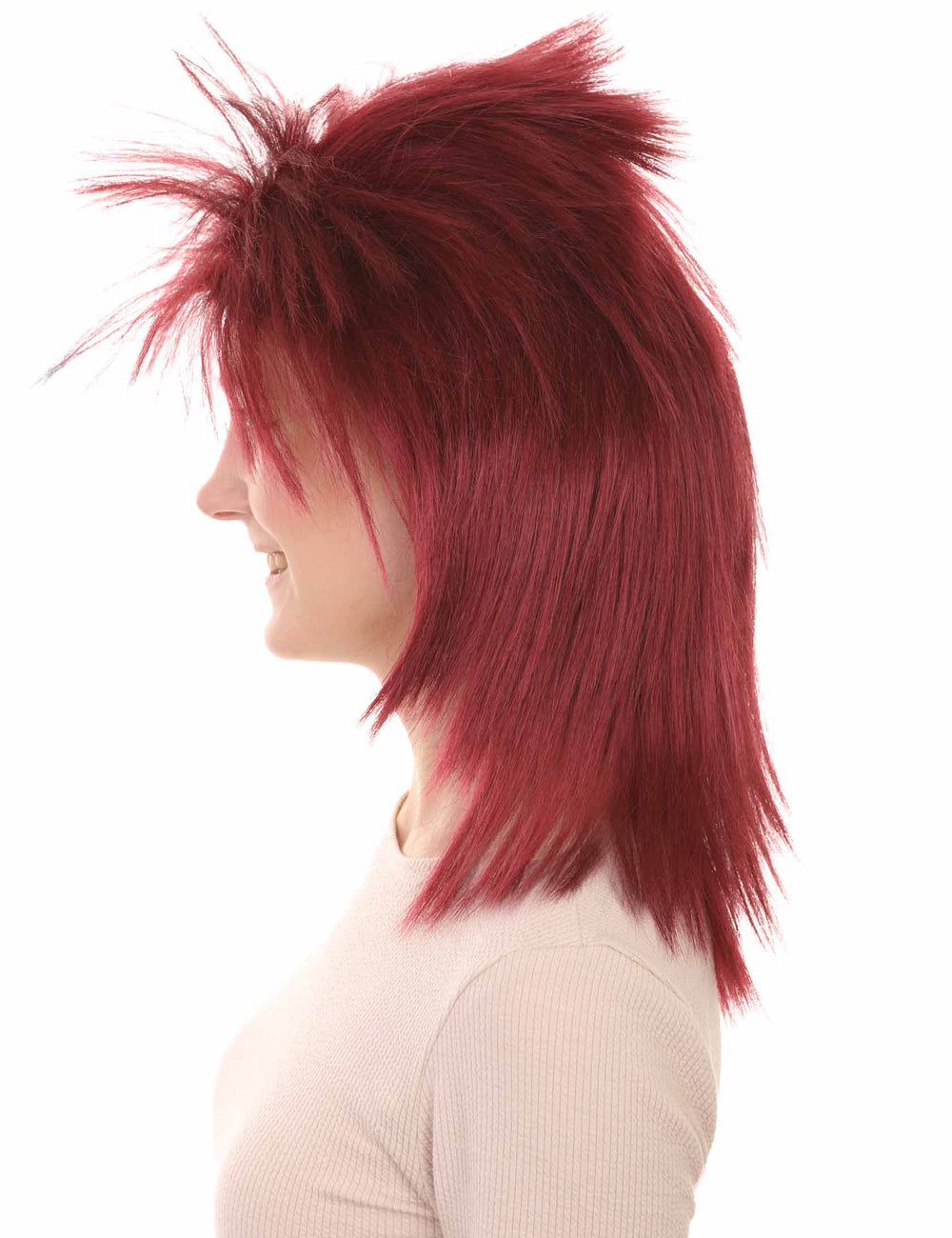 Wigs2you ハロウィン パーティー プレミアム H-1306 簡単に着用でき 快適なフィット感 80 年代女性バーガンディ ロッカー スタイルウィッグ