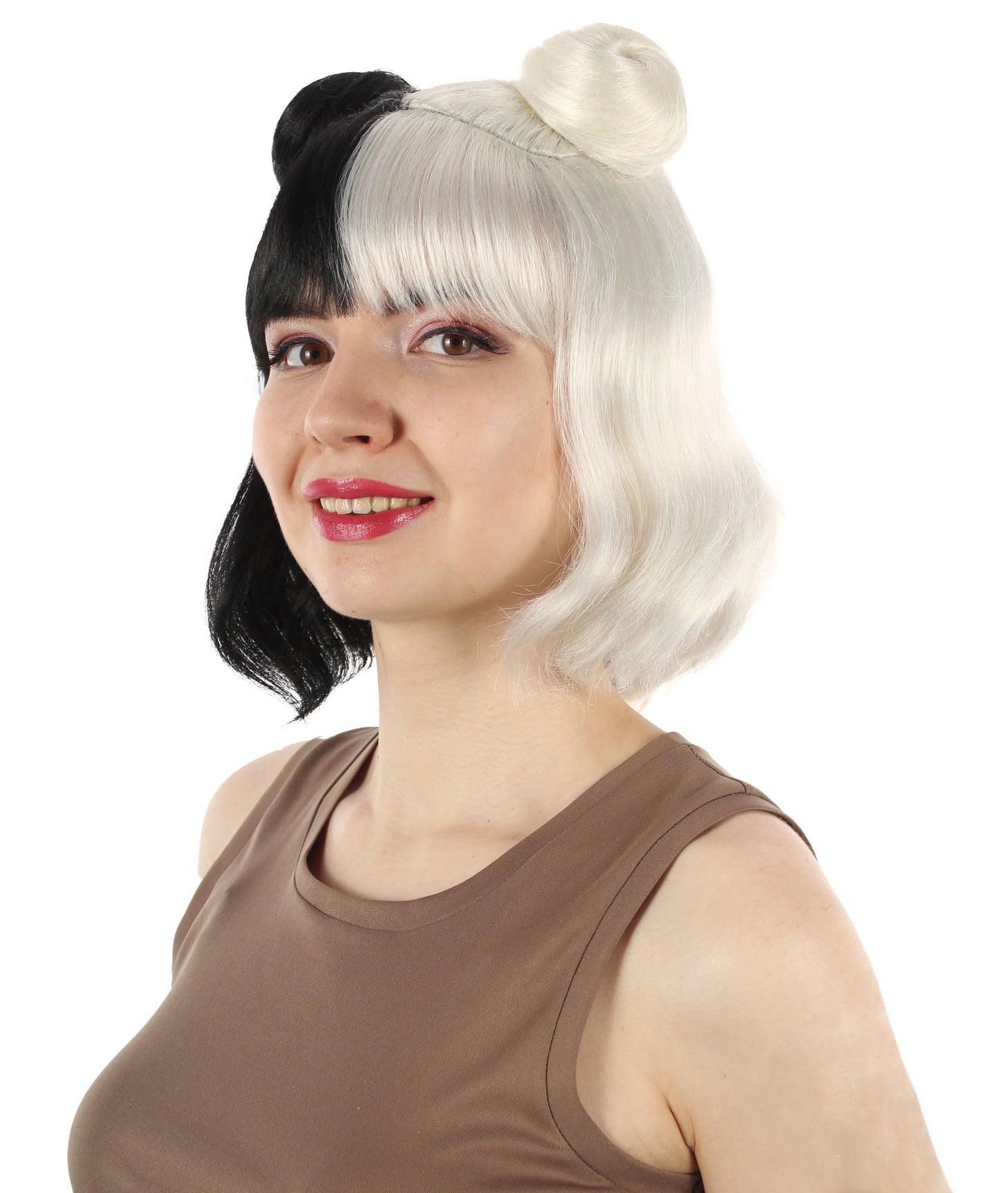 女性用ショルダーレングスフラッパーウィッグ ブロンドピンク H-5375_19 合成繊維ヘア ハロウィンパーティーウィッグコレクション