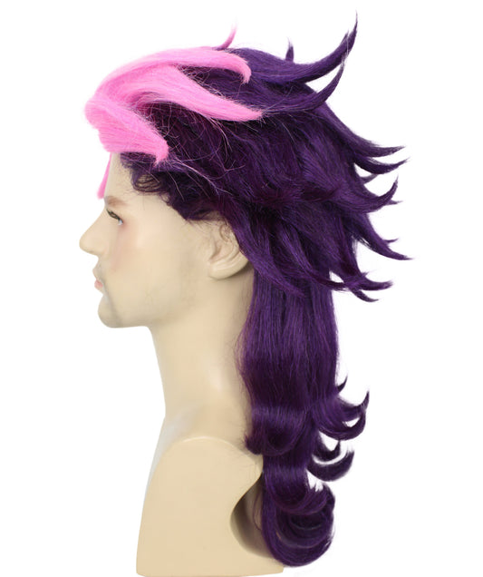 メンズ H-6158 マーキュリーウィッチ ピンク&パープル ミディアムカーリー アニメウィッグ ハロウィンに最適 難燃性合成繊維
