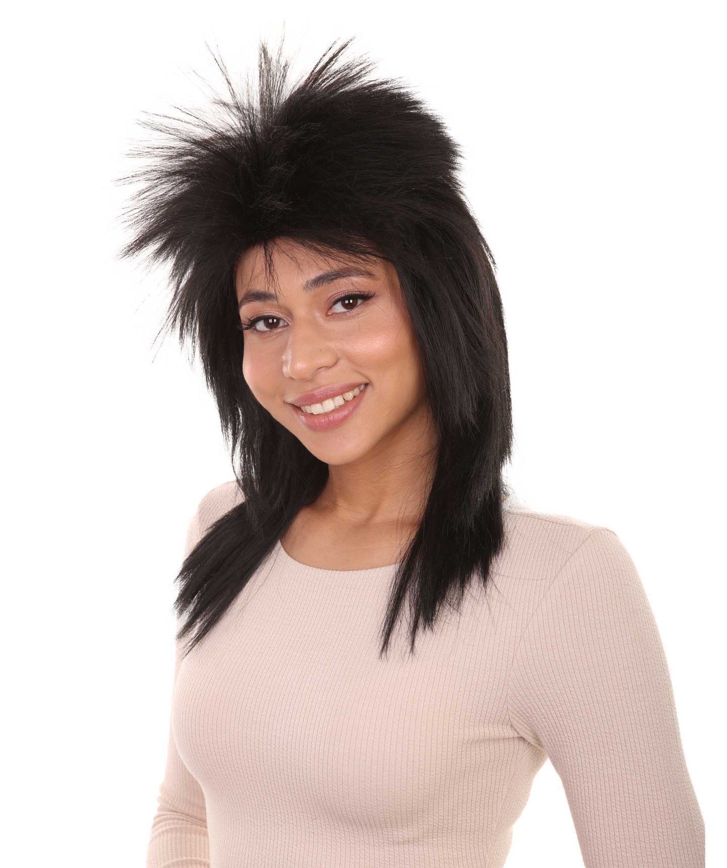 Wigs2you ハロウィン パーティー プレミアム H-1322 簡単に着用でき 快適なフィット感 80 年代女性ブラック ロッカー スタイルウィッグ