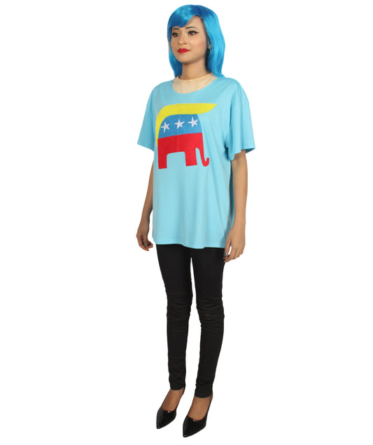 大人用女性向け JCO-174_9 エレファント プレジデント ヘアスタイル T-シャツ コスチューム ライトブルー ハロウィン コスチューム