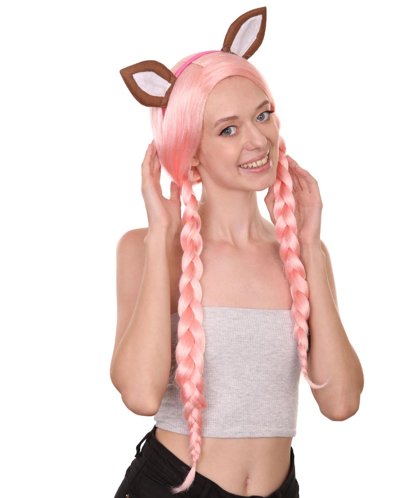コスプレウィッグ Blytheドール イヤー付き H-3813 ピンク パーティー準備済み ファンシーコスプレハロウィンウィッグ プレミアム 通気性の良い キャップレスキャップ