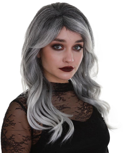 ハロウィンパーティープレミアム H-5307 女性用 シルバー ウェービーミディアムレングス トレンディ フロステッドウェーブウィッグ