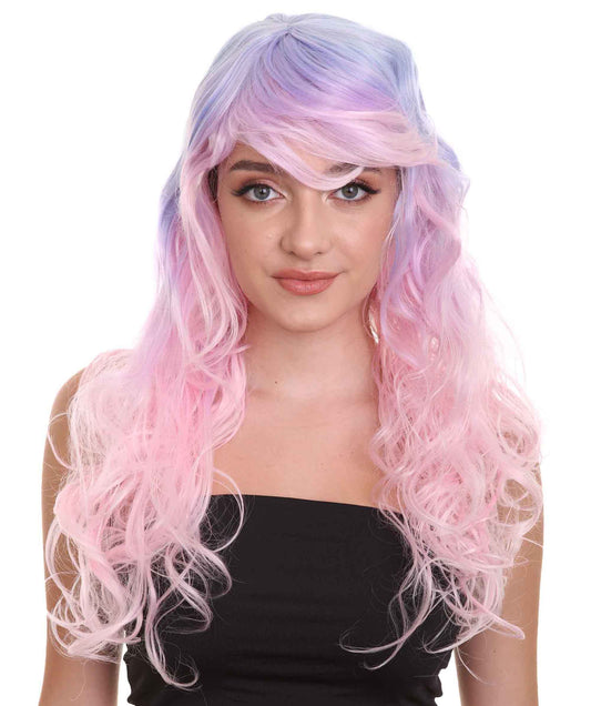 ハロウィンパーティープレミアム H-2554 ロングウェーブピンク&ブルーウィッグ 華麗なレディースウィッグでのダッパーからダッシングへの変身