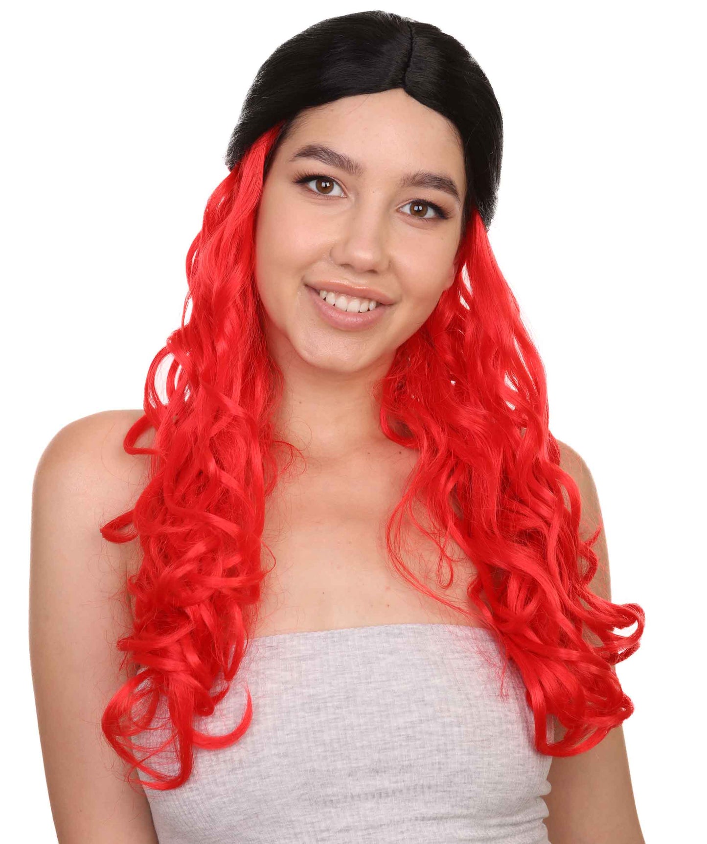 Wigs2youハロウィンパーティープレミアムレディースH-1935 着けやすい 非常に快適 黒と赤のロングウェービーウィッグ