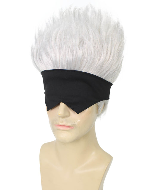 メンズ H-6064 スーパーナチュラル アニメ ショート 白髪ウィッグ アイマスク付き ハロウィンに最適 難燃性合成繊維