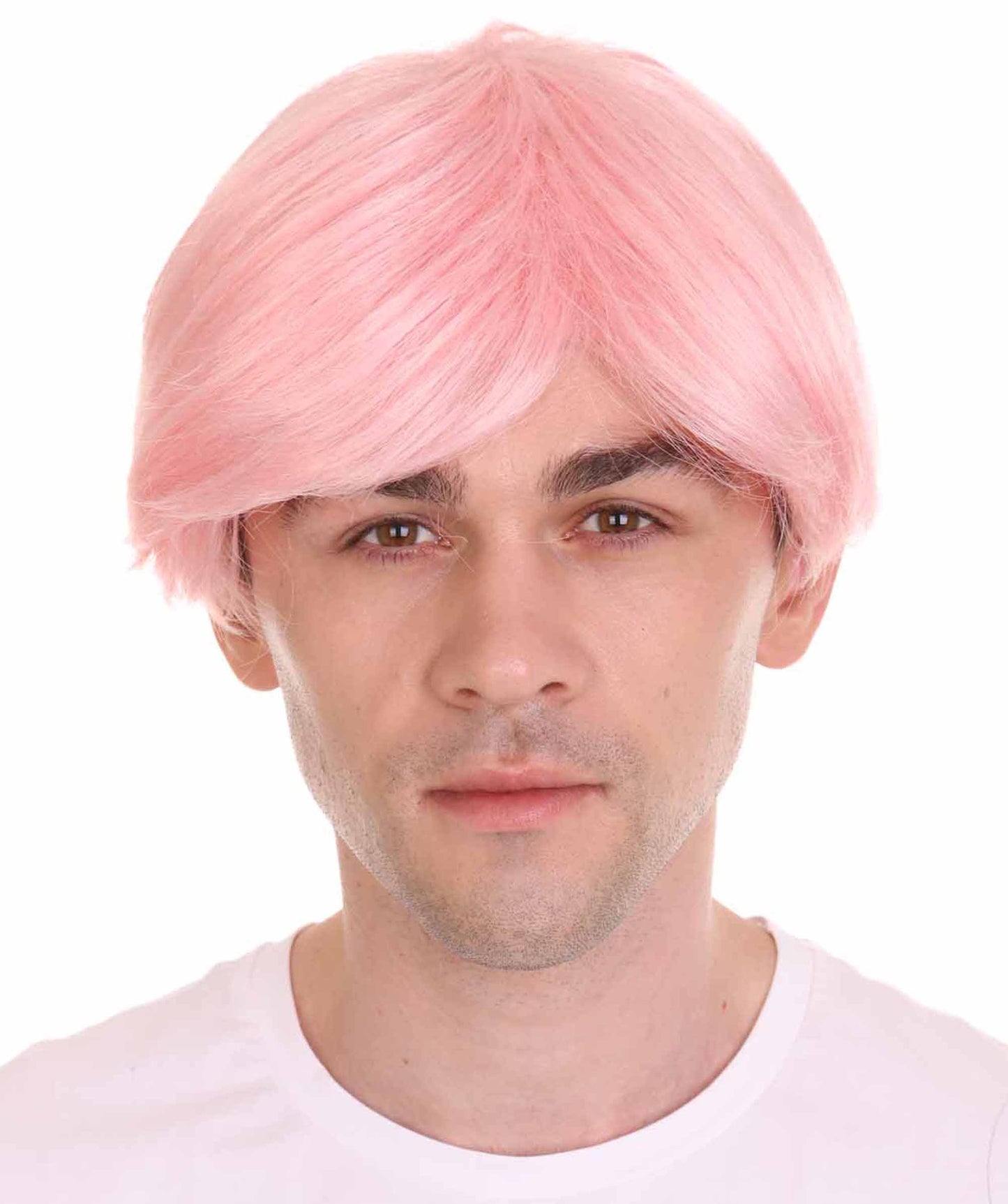 K-ポップ 男性 ミドルパートピンク ポップスターウィッグ H-5540 プレミアム通気性抜群キャップレスキャップ