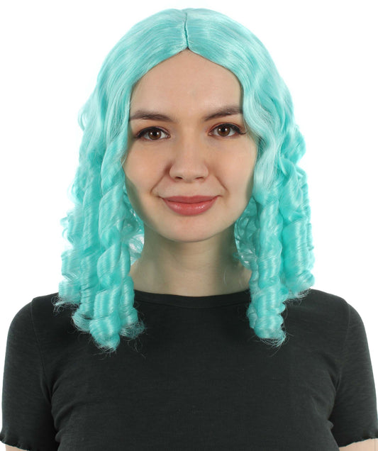女性用14インチショルダーレングスウィーブカーリーゴルディロックスウィッグ ライトブルー H-5377_9 ソフト合成繊維ヘア ハロウィンパーティーウィッグコレクション