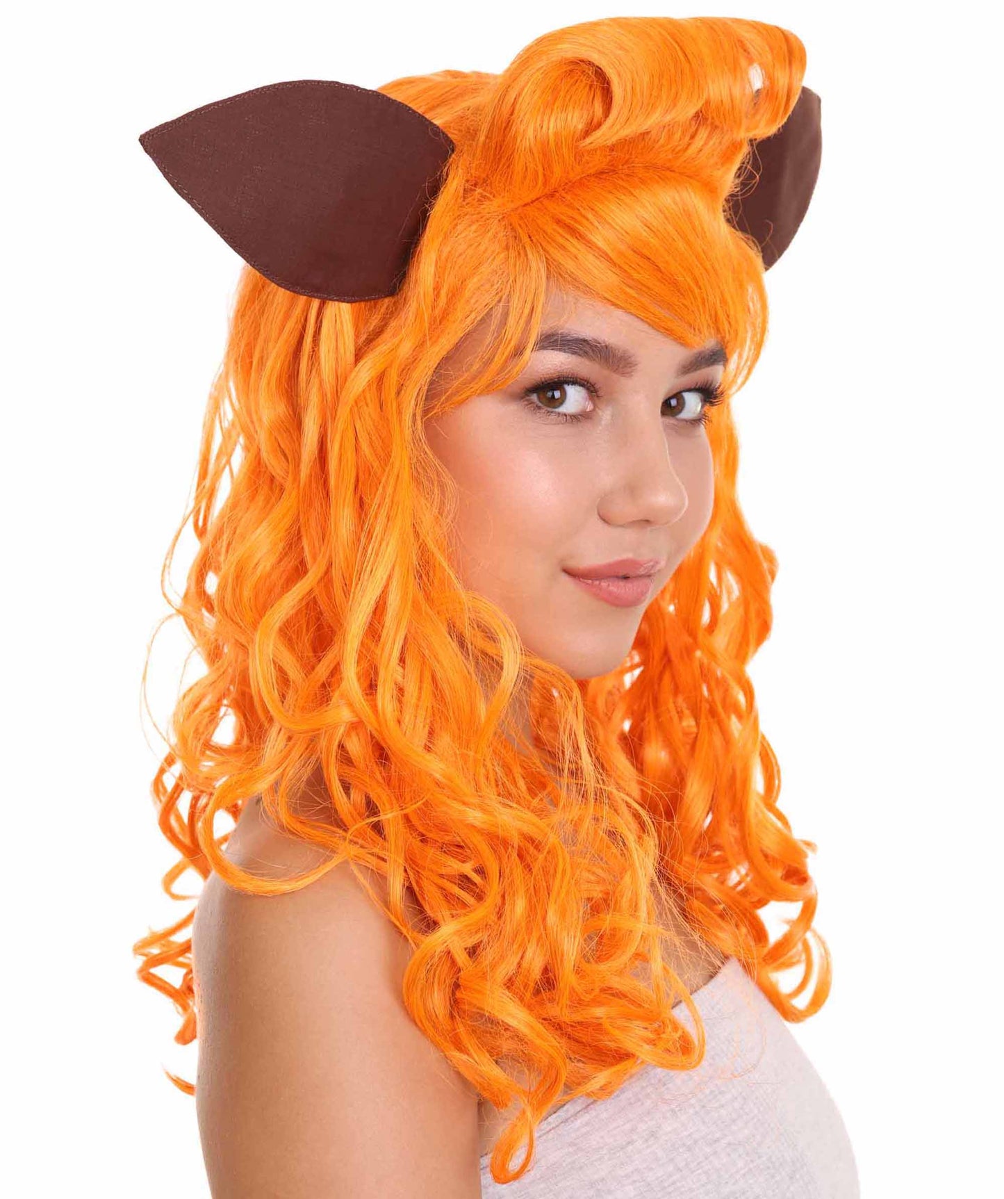 ラブリーオレンジ フォックスウィッグ H-3599 動物ファンシーパーティーイベント用ハロウィンウィッグ プレミアム 通気性の良い キャップレスキャップ