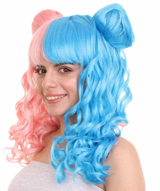 ツートーン ピンク&ブルー バンズウィッグ H-3569 セクシーコスプレパーティーハロウィンウィッグ プレミアム 通気性の良い キャップレスキャップ