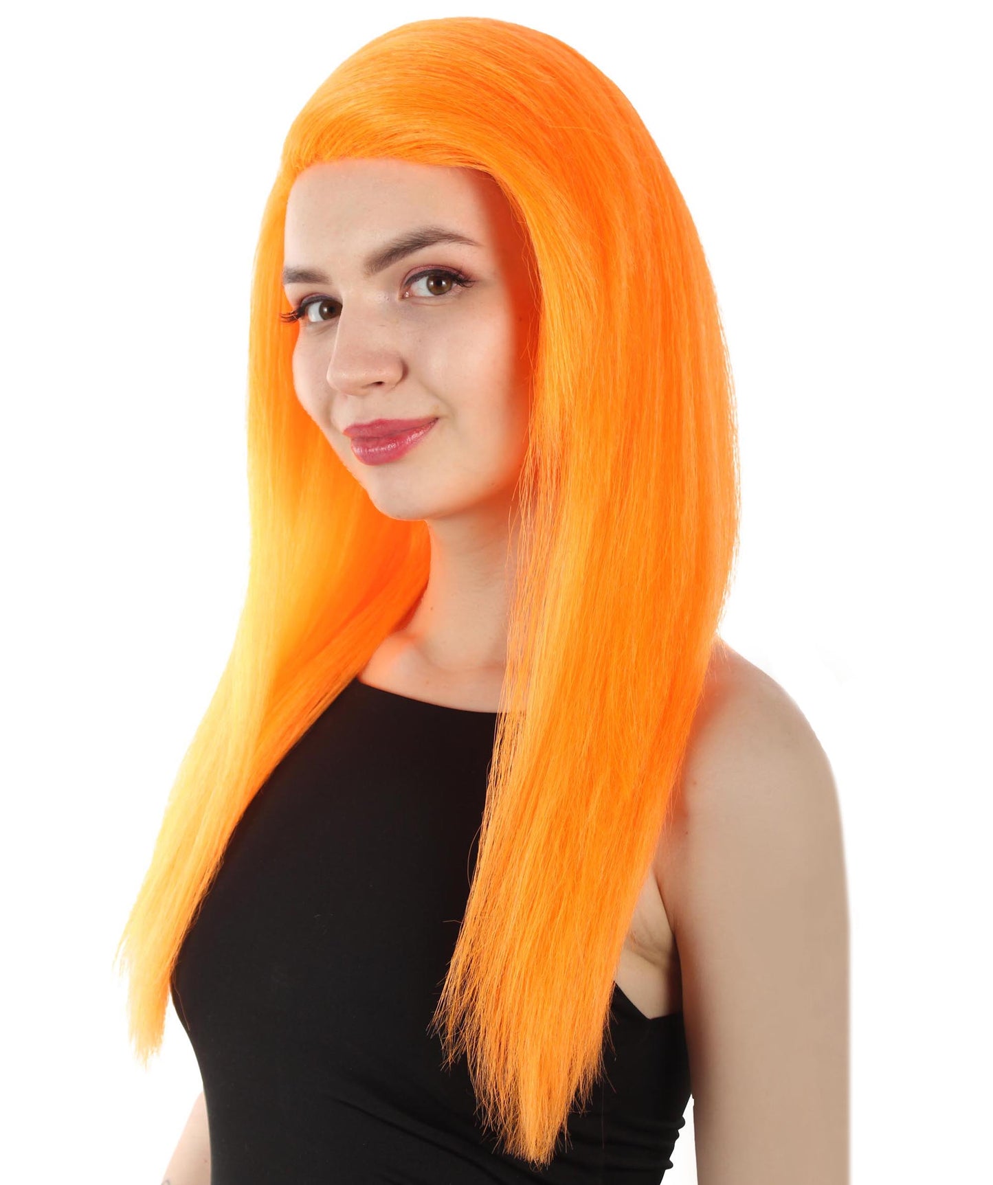 女性用ロングストレートサイドパートコスプレウィッグ オレンジ H-5220_4 ファンシースタイル プレミアムハロウィンパーティーウィッグコレクション