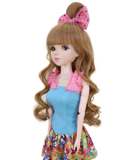 Wigs2you B-234 コッパーブロンド プレイドール用ウィッグ - 14インチ ロングカーリーヘア トップバンス&バンズ付き - ハロウィンやドールコスプレに最適