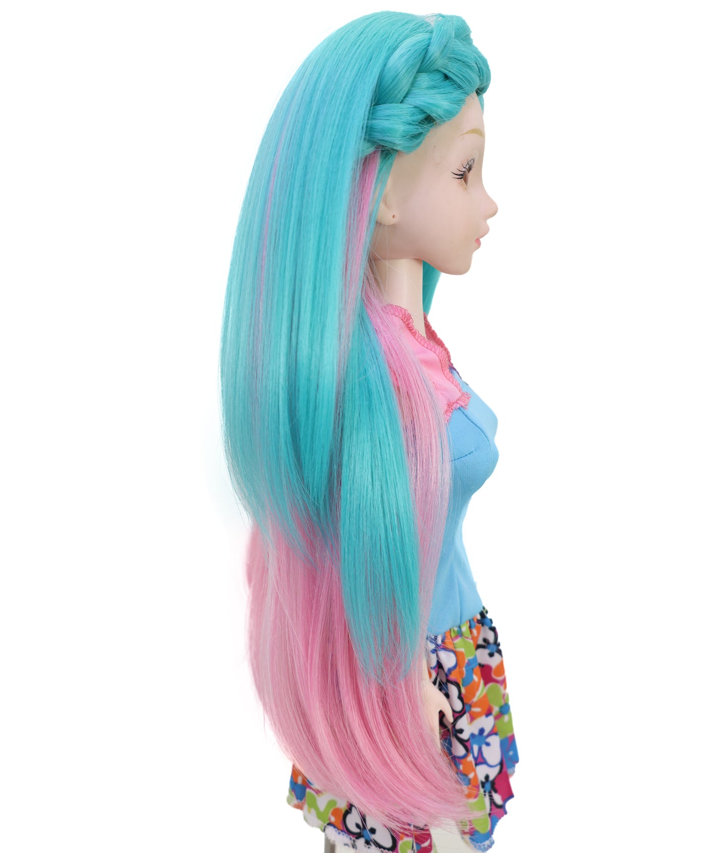 Wigs2you B-236 (ティール、ピンク、ブロンドのストライプ) - 14インチの長い人形用ウィッグ、合成人形用ウィッグイベント