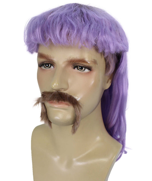 ハロウィンパーティープレミアムメンズH-5565_LPPライトパープルマレットウィッグとヒゲセット