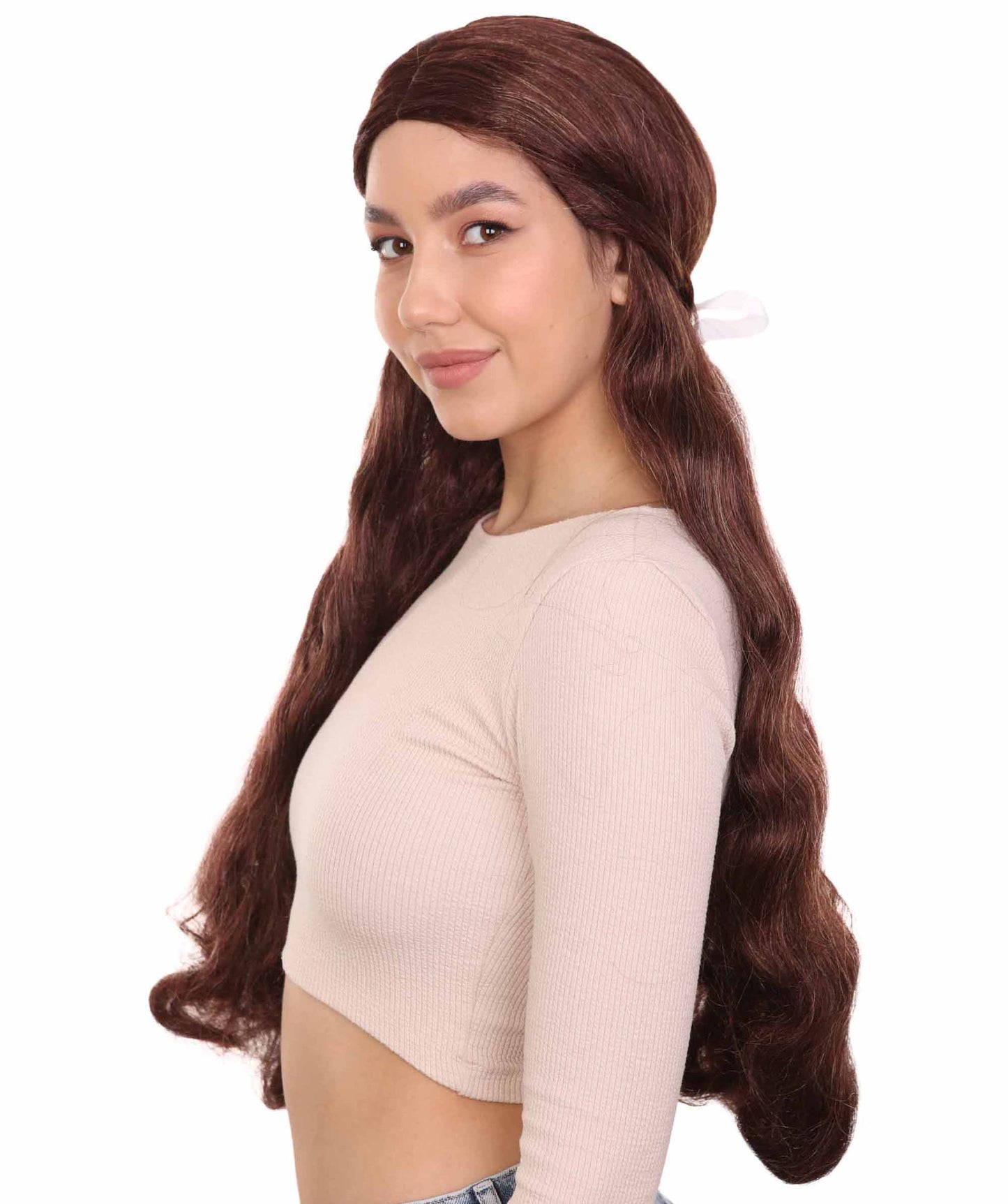 女性用 くるみ割り人形と四つの王国 クララ ブラウンロングウィッグ H-4630 TV/映画ウィッグ プレミアム通気性キャップレスキャップ