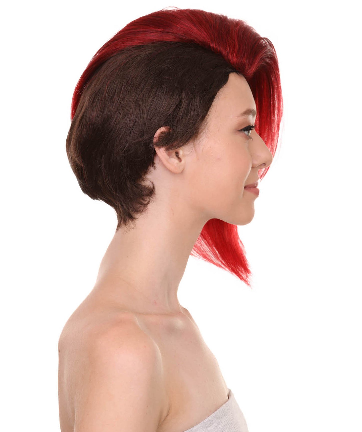 プレミアムハロウィンパーティーレディ H-5467 ミディアムレングス レッドブラックバレリーパンクウィッグ 赤と黒
