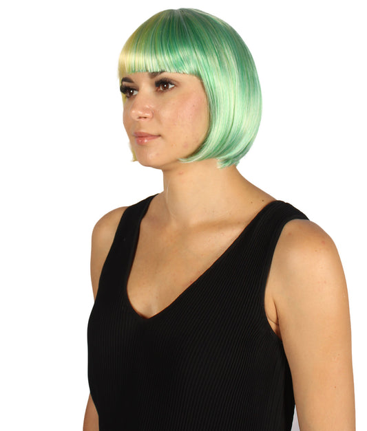 ハロウィンパーティープレミアムレディース H-4065 二色調ライトイエロー&ライトグリーンショートボブウィッグコレクション