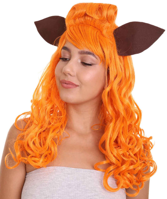 ラブリーオレンジ フォックスウィッグ H-3599 動物ファンシーパーティーイベント用ハロウィンウィッグ プレミアム 通気性の良い キャップレスキャップ