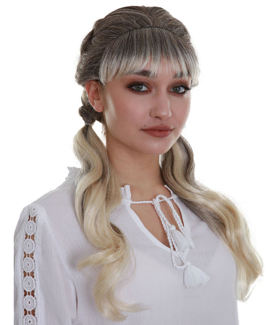 ハロウィンパーティープレミアム レディース H-5322 ブロンド ストレート ミディアムレングス ピグテイルズ トレンディ サッシースクールガールウィッグ