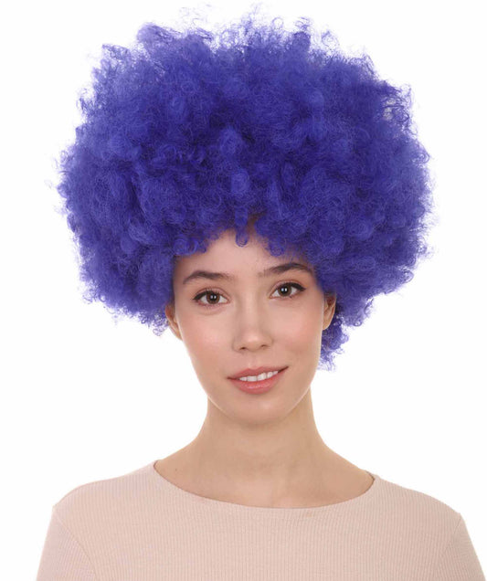 ユニセックスアフロパープルブルーウィッグ H-3450 コレクションジャンボコスプレハロウィンウィッグ (たくさんの色) プレミアム通気性のあるキャップレスキャップ