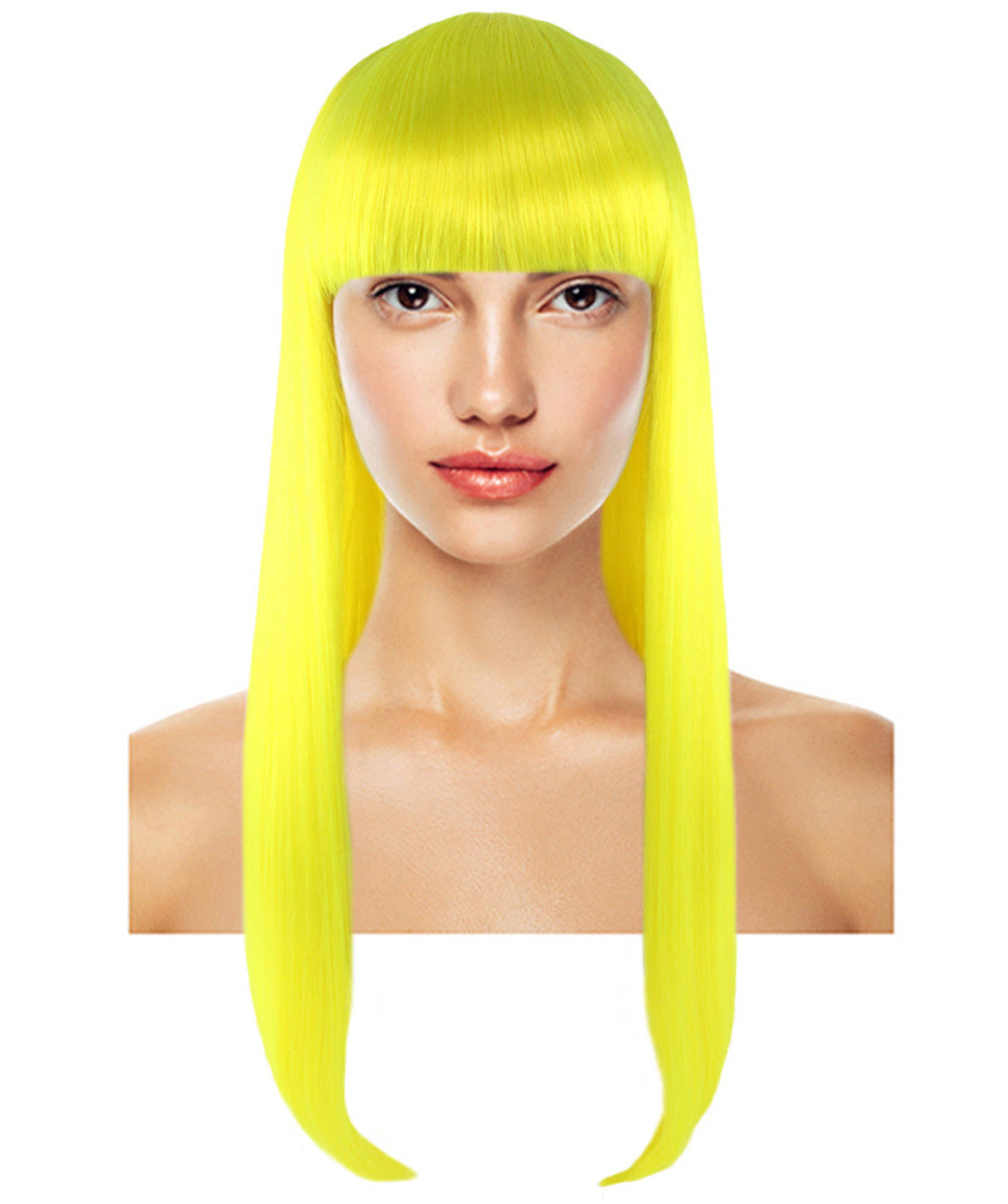 女性用 ロング ボブ イエロー ウィッグ H-3359 ファンシー パーティー イベント レディ ハロウィン ウィッグ プレミアム通気性 キャプレス キャップ