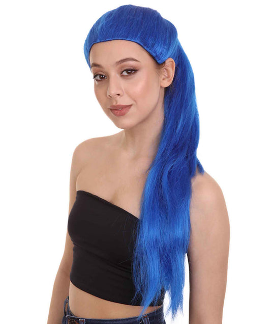 シャインポニーテールブルーウィッグ H-3847 ポップスター ワンサイドポニーテール セレブリティウィッグ プレミアム 通気性の良い キャップレスキャップ