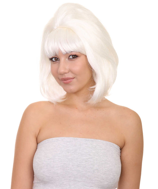 60'sグルーヴィーマムホワイトレディースウィッグ H-2863 ラグジュアリースタイル ハロウィンパーティープレミアムウィッグ