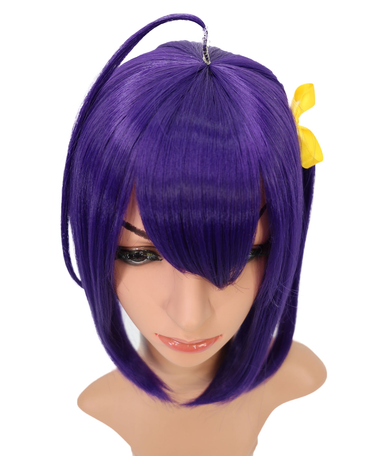 Wigs2you C-114 コスプレウィッグ ダークパープル ストレートボブ ポニーテール&リボン付き | 12インチ 人工毛