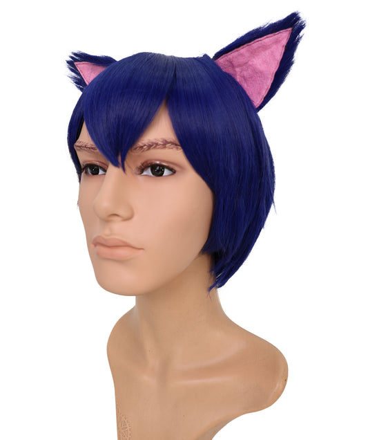 Wigs2you C-117 男性用コスプレウィッグ ブルー ショートヘア 猫耳付き | 11インチ 合成繊維 コスチュームウィッグ