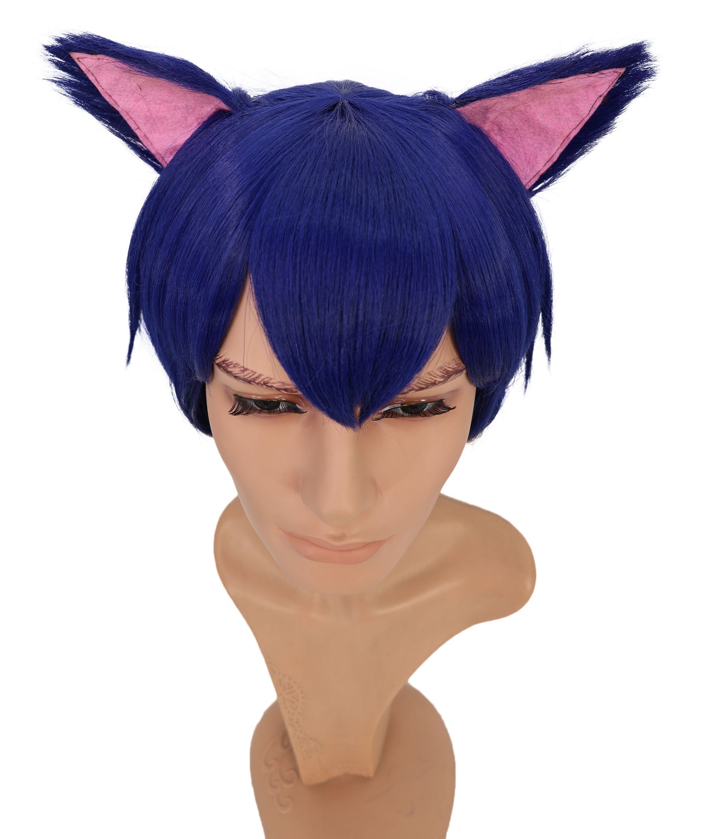 Wigs2you C-117 男性用コスプレウィッグ ブルー ショートヘア 猫耳付き | 11インチ 合成繊維 コスチュームウィッグ