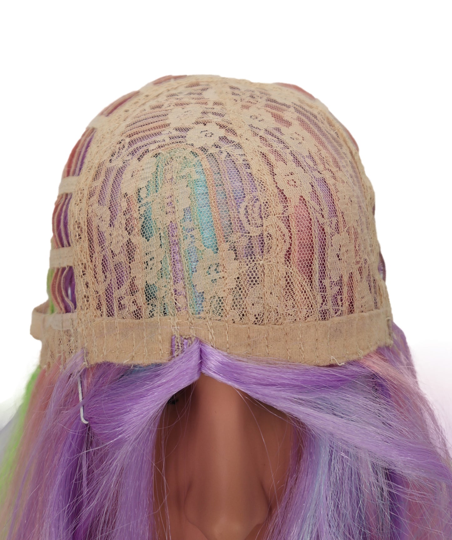 Wigs2you C-133 グリーンのハイライトが入った紫のロングウェーブウィッグ - 27インチ 耐熱キャップレス コスプレウィッグ(女性用)