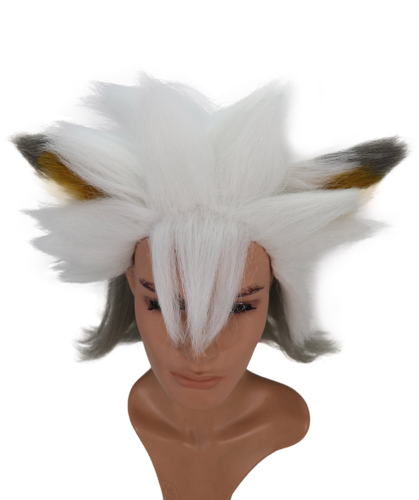 Wigs2you C-136 肩までの長さの白いウィッグ(耳付き)—コスプレやアニメキャラクターに最適な耐熱合成毛|ふわふわでボリュームのあるウィッグ