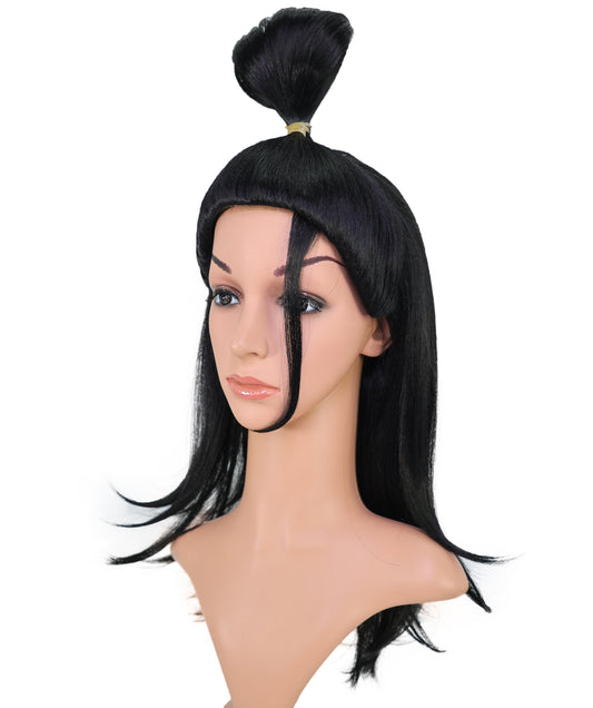 Wigs2you C-139 女性用23インチ ウォリアーバンウィッグ ブラック 難燃性合成毛 トップノット付き 調節可能なキャップレスフィット